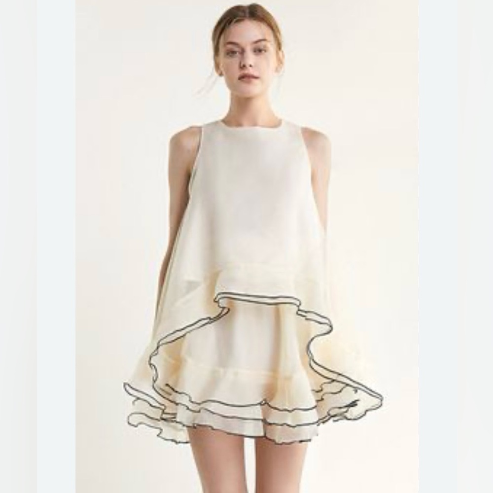Sleeveless Ivory Layered Ruffle Mini Dress